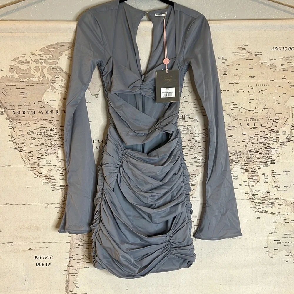 House of CB ‘Camille’ Dove Grey Real Silk Mini Dress NWOT - Picture 8 of 10